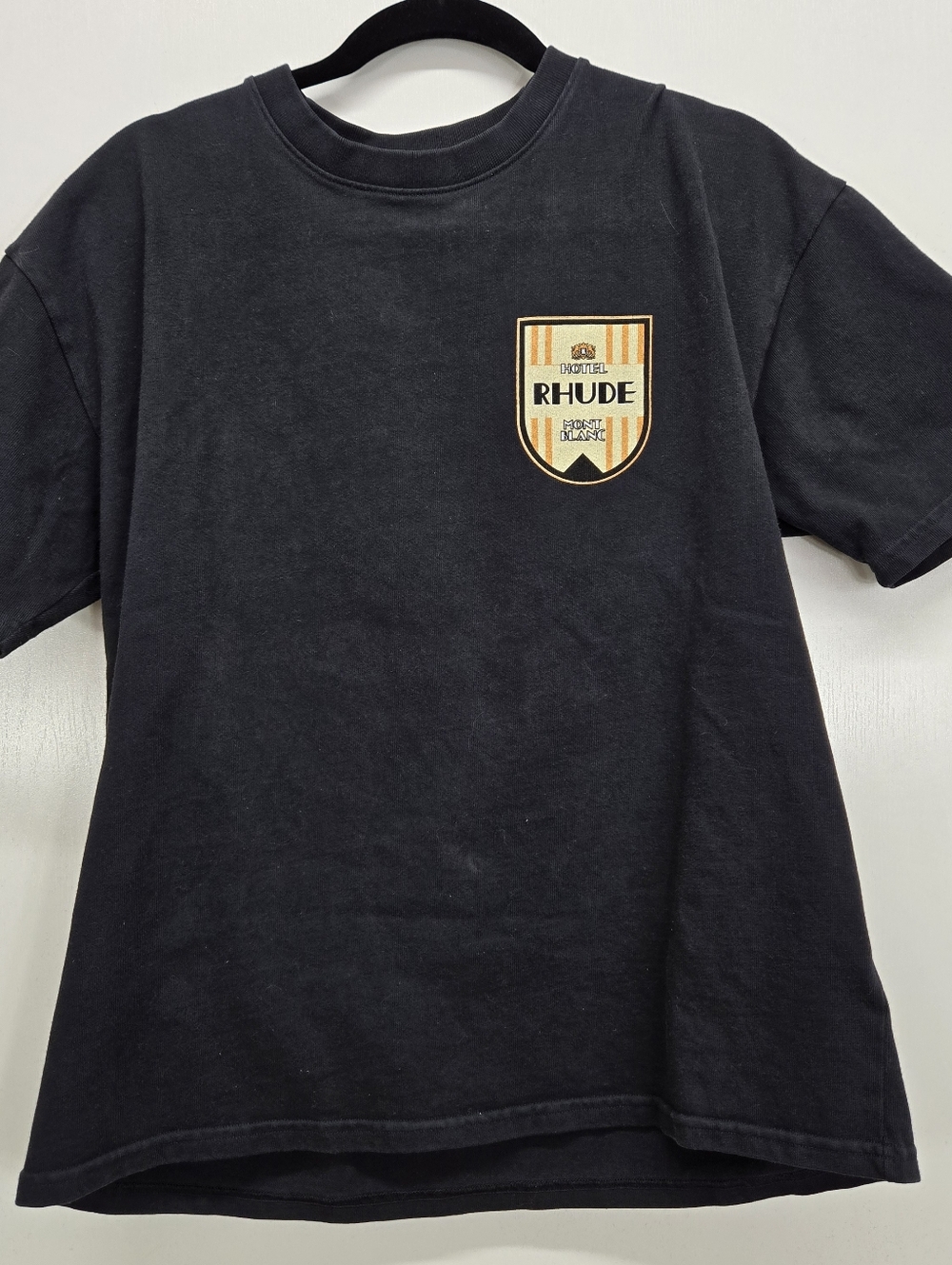 Rhude Mont Blanc Hotel Tee Black Cotton Mens T-Shirt Small Short Sleeve Logo